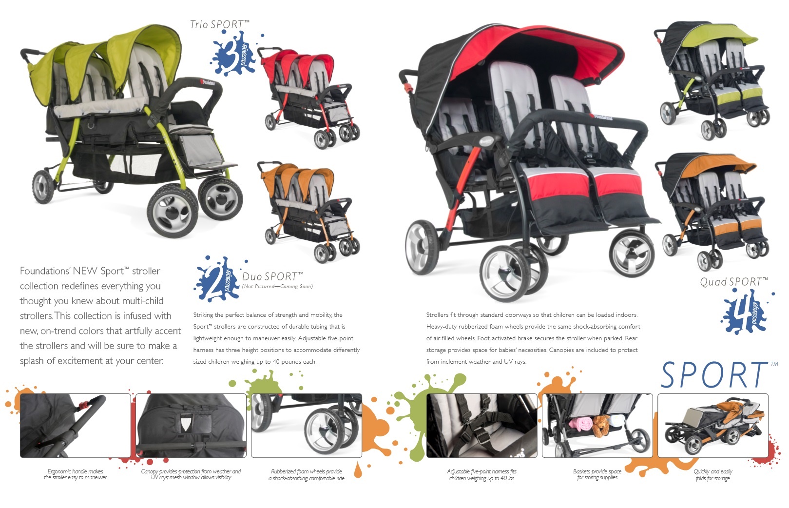 foundations trio sport 3 passenger stroller