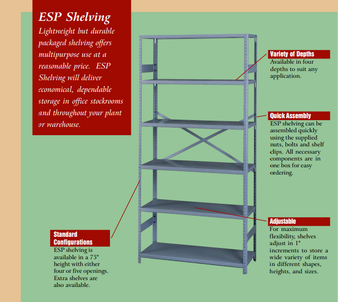Details about   TENNSCO ESP-6-1236 Metal Shelving,Open,75"H,6 Shelf 