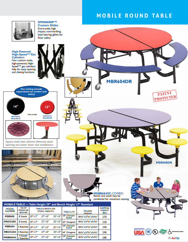 Amtab Msr608 Round Mobile Stool Cafeteria Table 60 Inch Diameter Item No Msr608 Name Mobile Stool Round Table